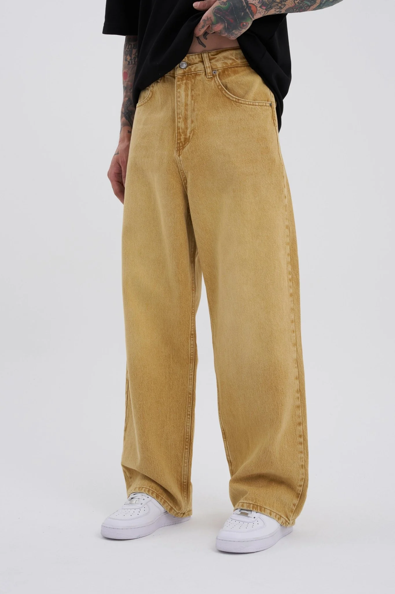 Erkek Oversize Baggy Jean Pantolon Altın - Image 7