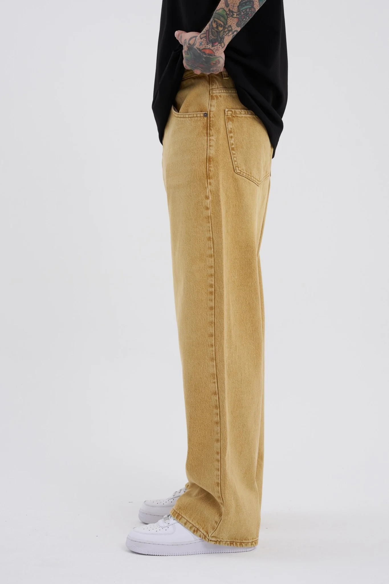 Erkek Oversize Baggy Jean Pantolon Altın - Image 8