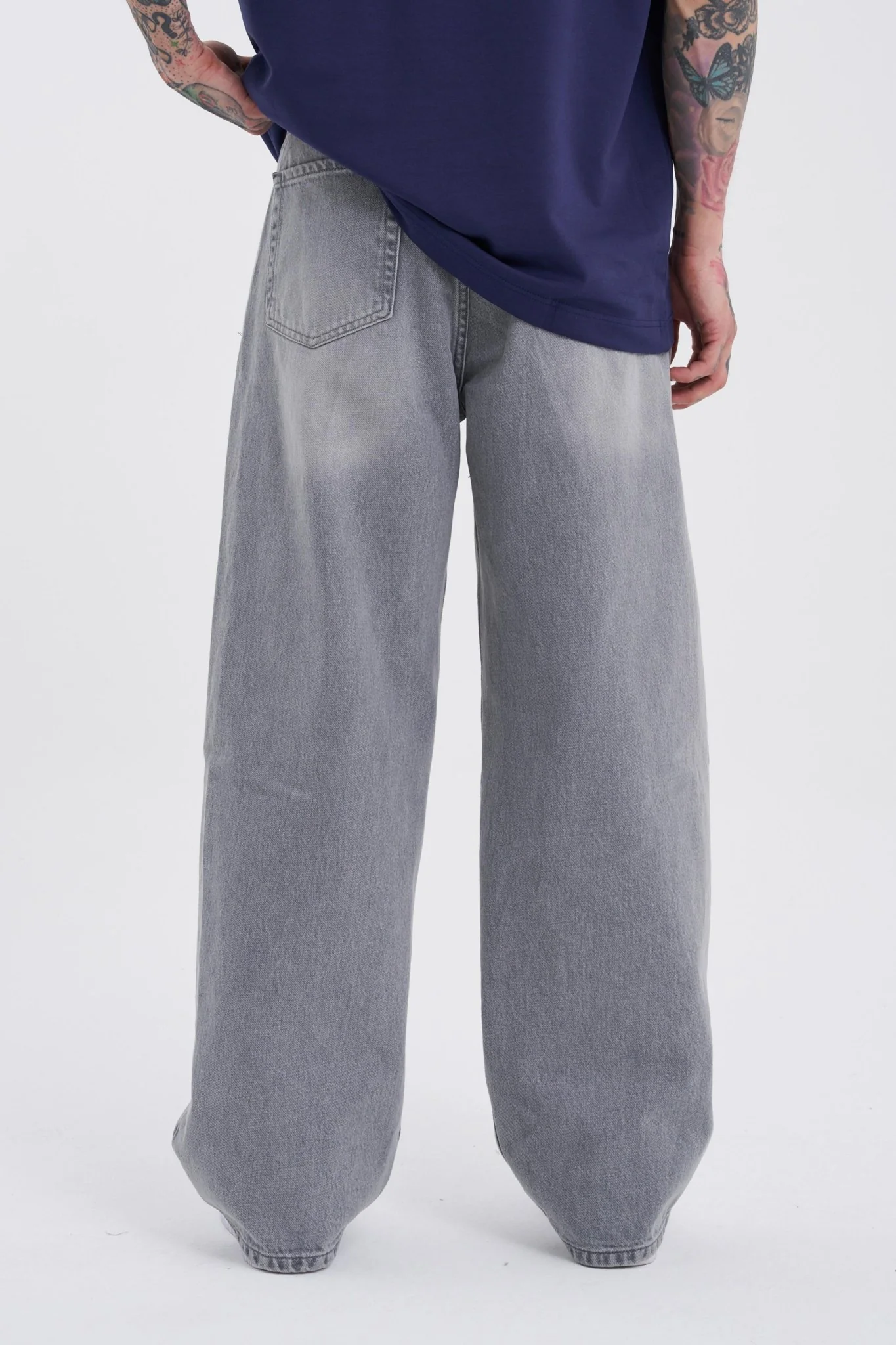 Erkek Oversize Baggy Jean Pantolon Gri - Image 9