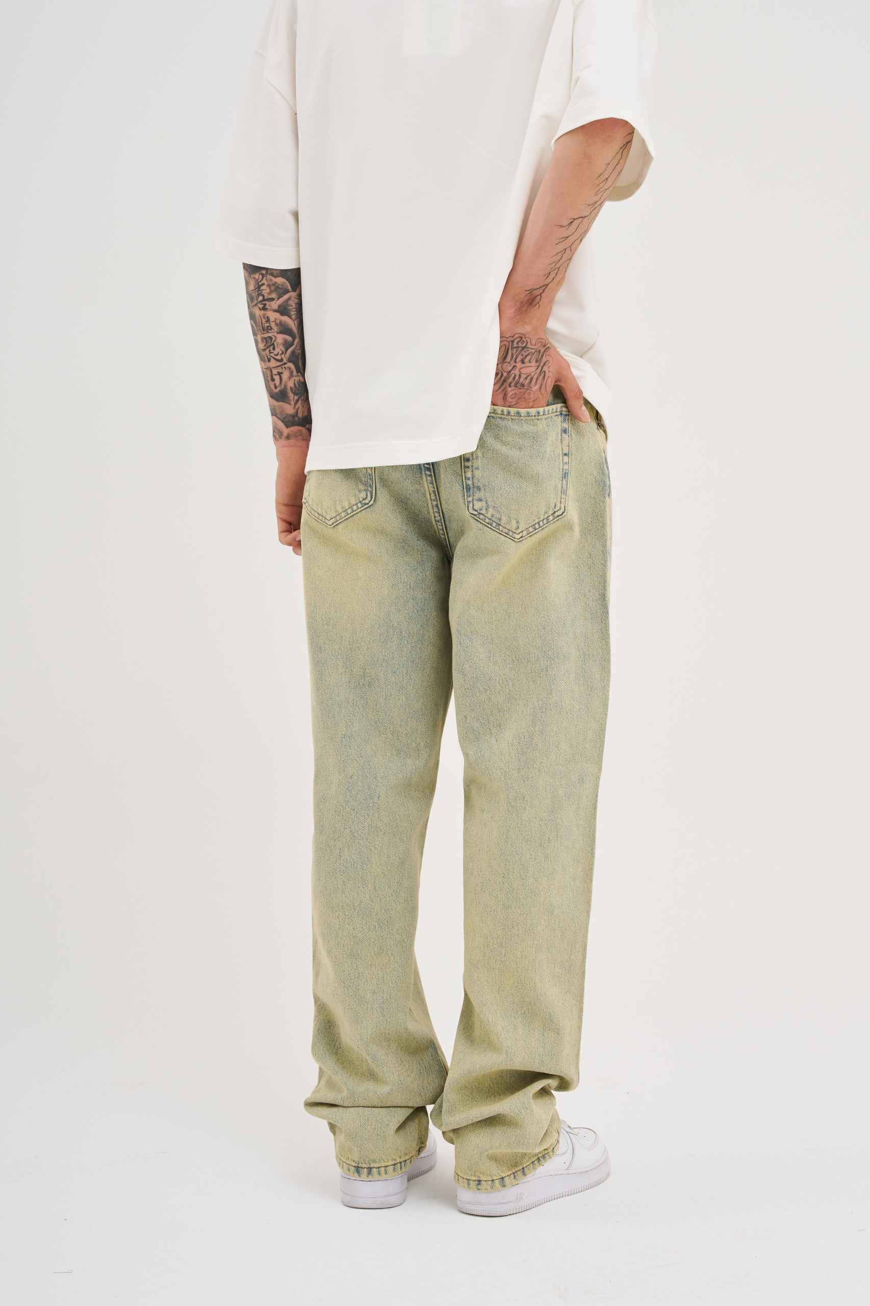 Erkek Oversize Baggy Yıkamalı Jean Pantolon Mint Yeşili - Image 4