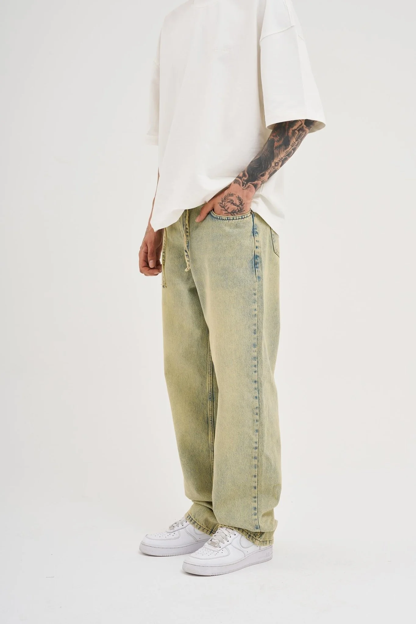 Erkek Oversize Baggy Yıkamalı Jean Pantolon Mint Yeşili - Image 8