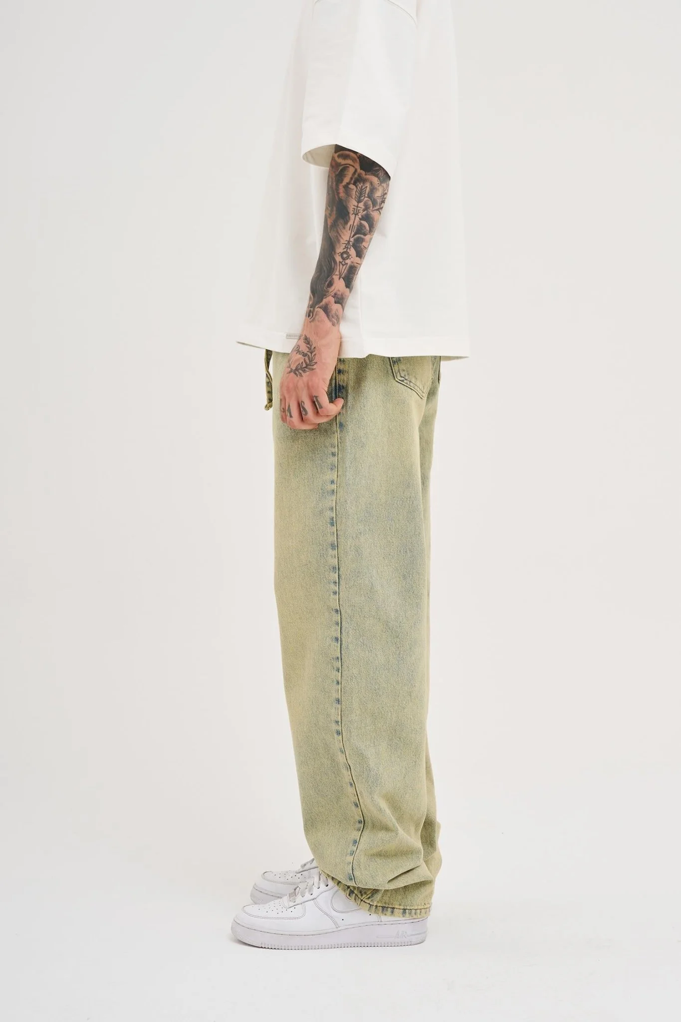 Erkek Oversize Baggy Yıkamalı Jean Pantolon Mint Yeşili - Image 9