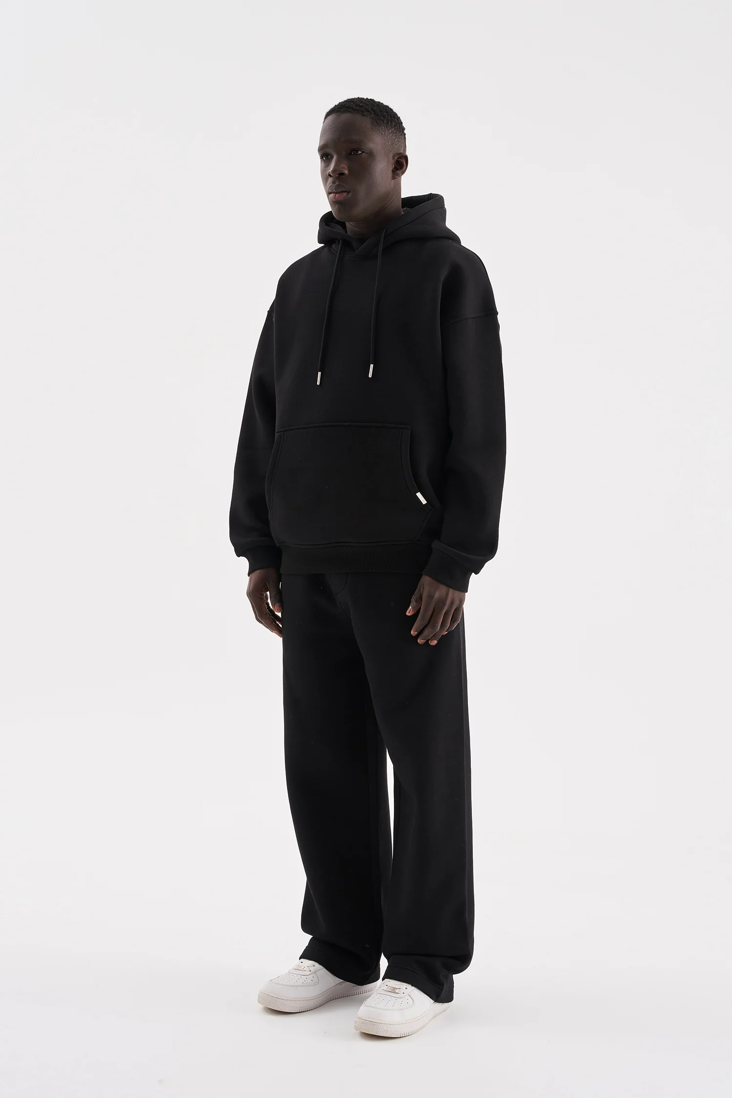 Erkek Oversize Basic Kapüşonlu Sweatshirt Siyah - Image 6