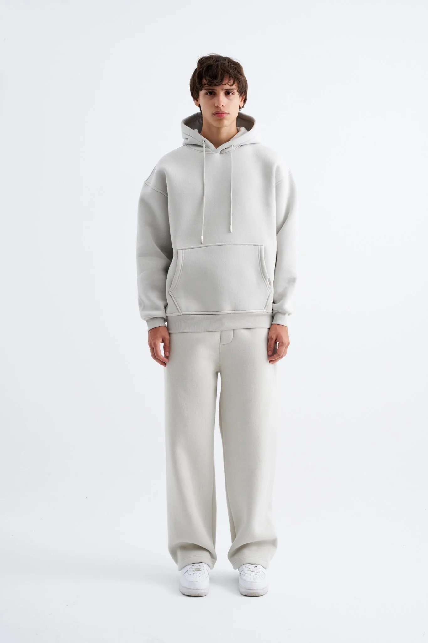 Erkek Oversize Basic Kapüşonlu Sweatshirt Uzay Grisi - Image 5