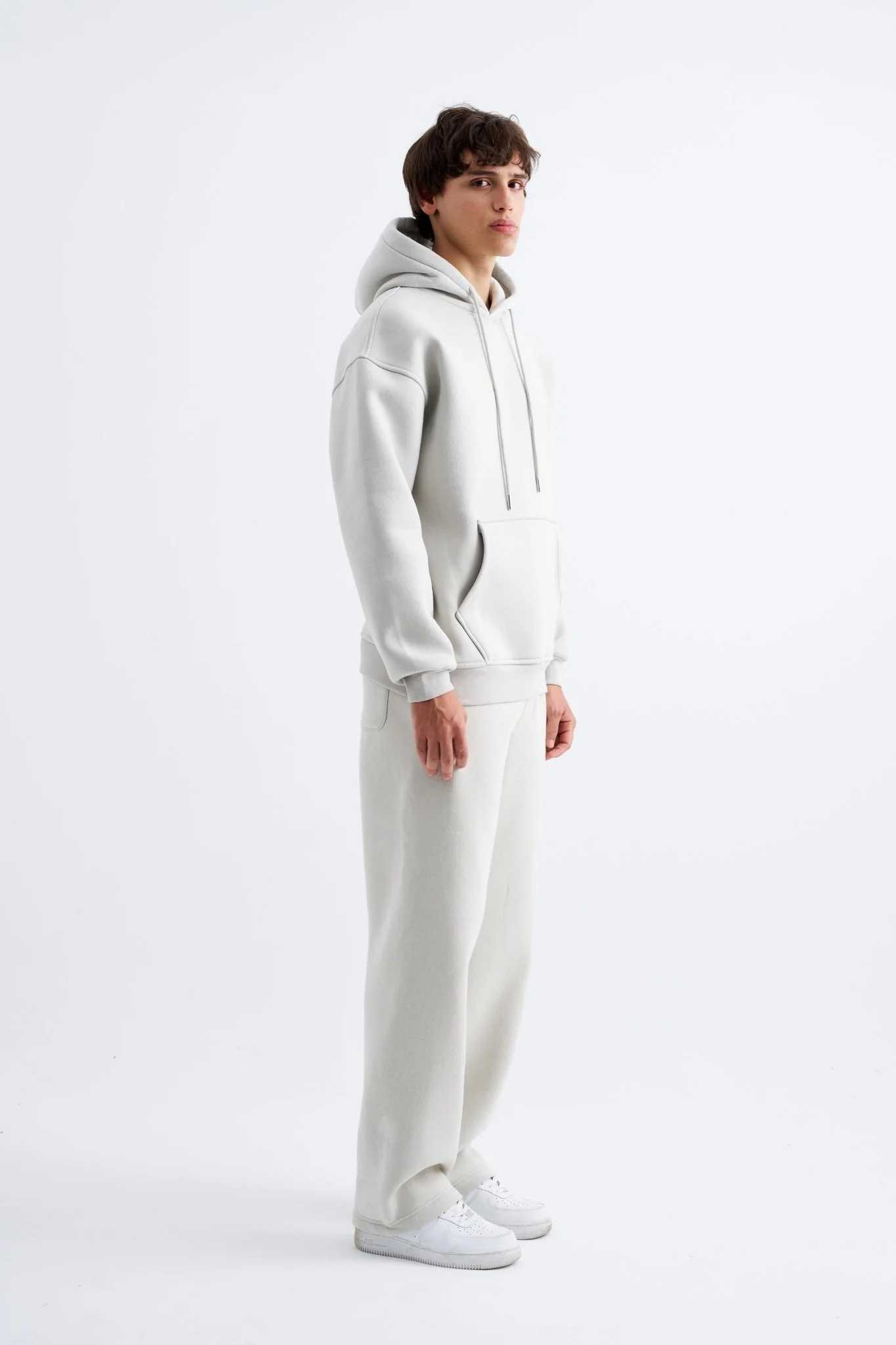 Erkek Oversize Basic Kapüşonlu Sweatshirt Uzay Grisi - Image 6