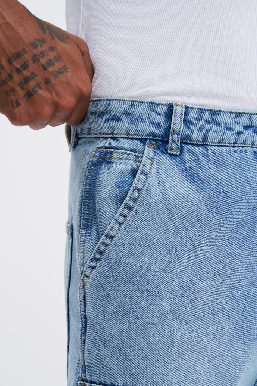 Erkek Oversize Yıkama Efektli Jean Pantolon Açık Mavi - Image 8