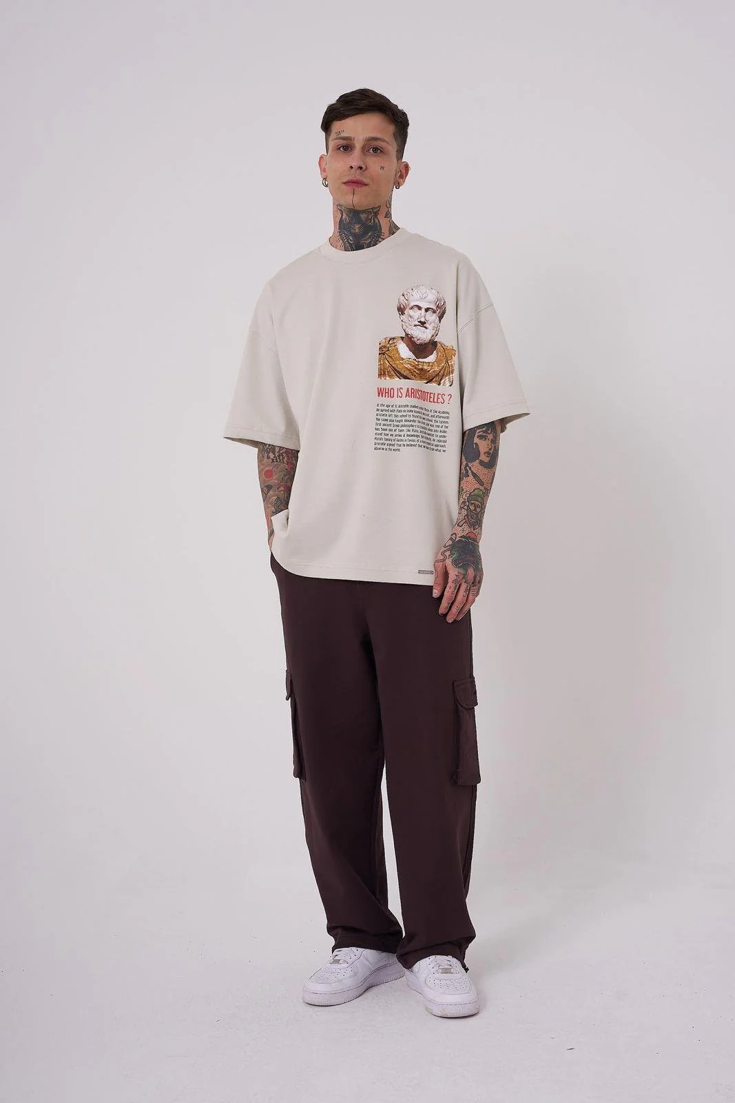 Erkek Premium Aristotales High Baskılı Oversize Tişört Uzay Grisi - Image 3