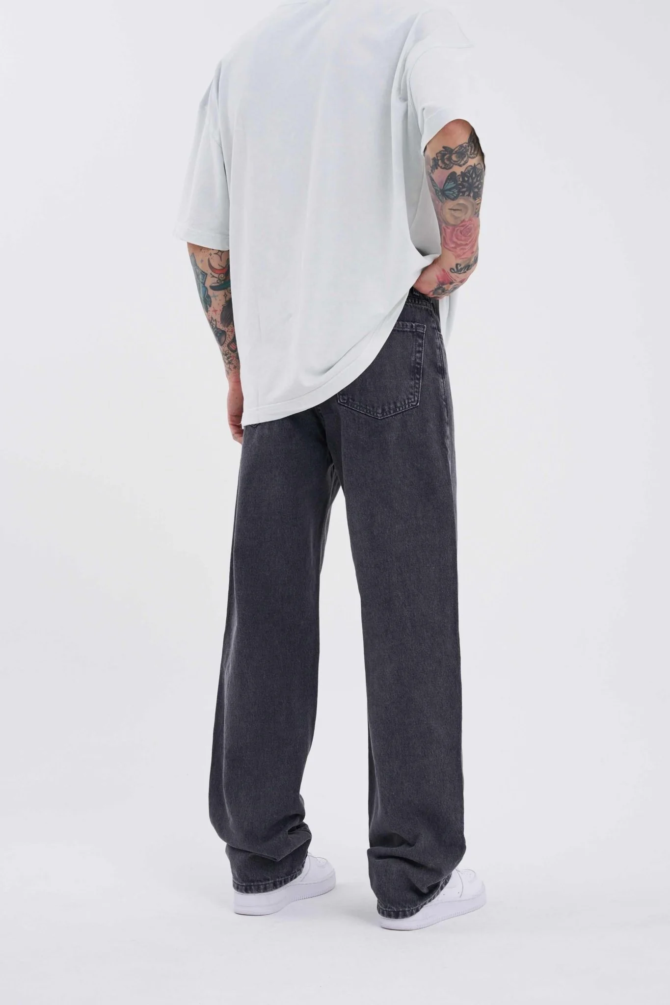 Erkek Relaxed Baggy Jean Pantolon Efektli Antrasit - Image 3