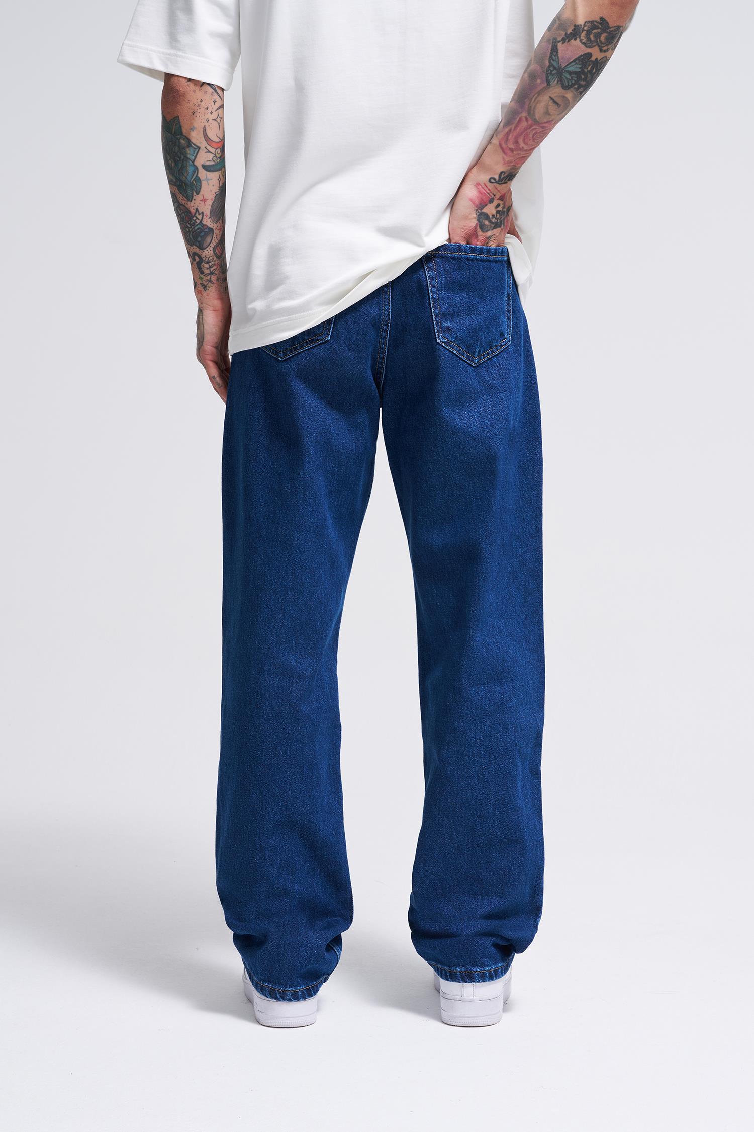 Erkek Relaxed Baggy Jean Pantolon Koyu Mavi - Image 10