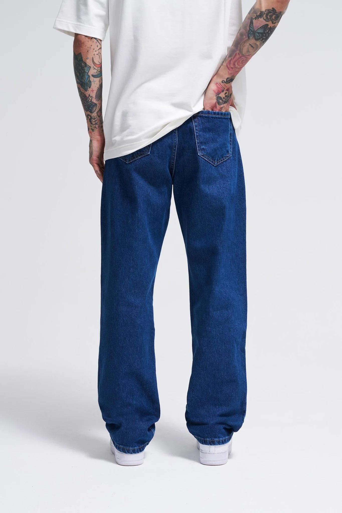 Erkek Relaxed Baggy Jean Pantolon Koyu Mavi - Image 4