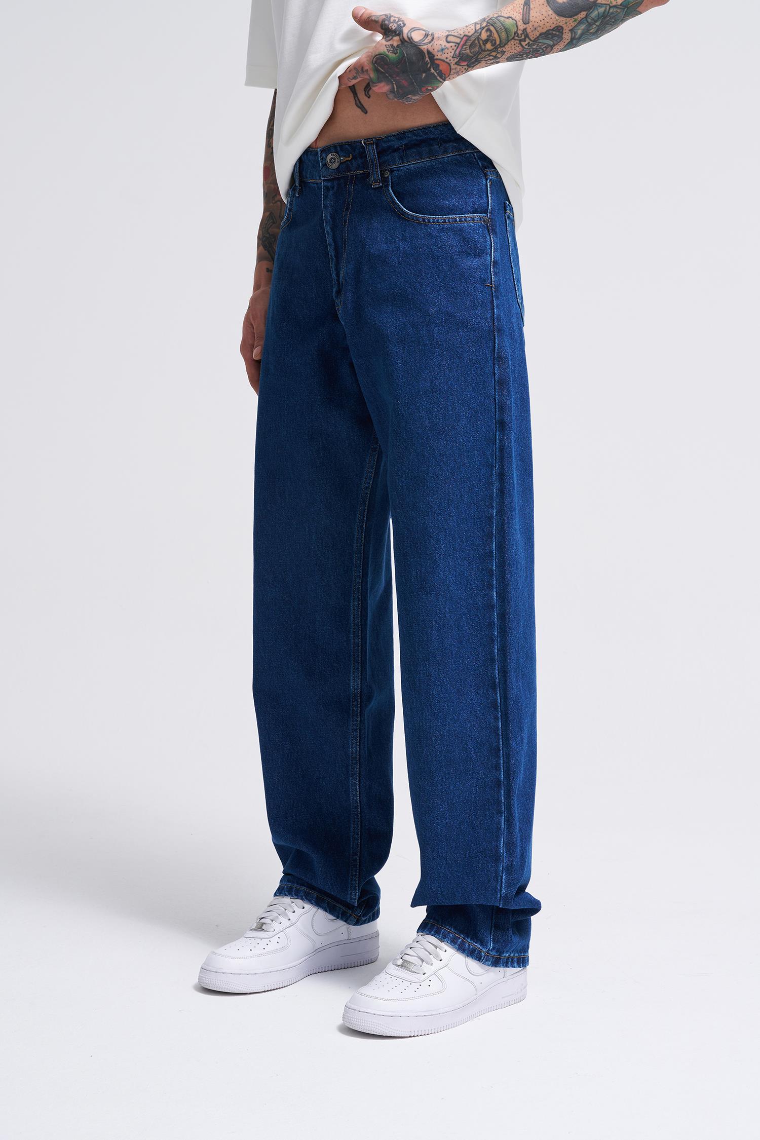 Erkek Relaxed Baggy Jean Pantolon Koyu Mavi - Image 8