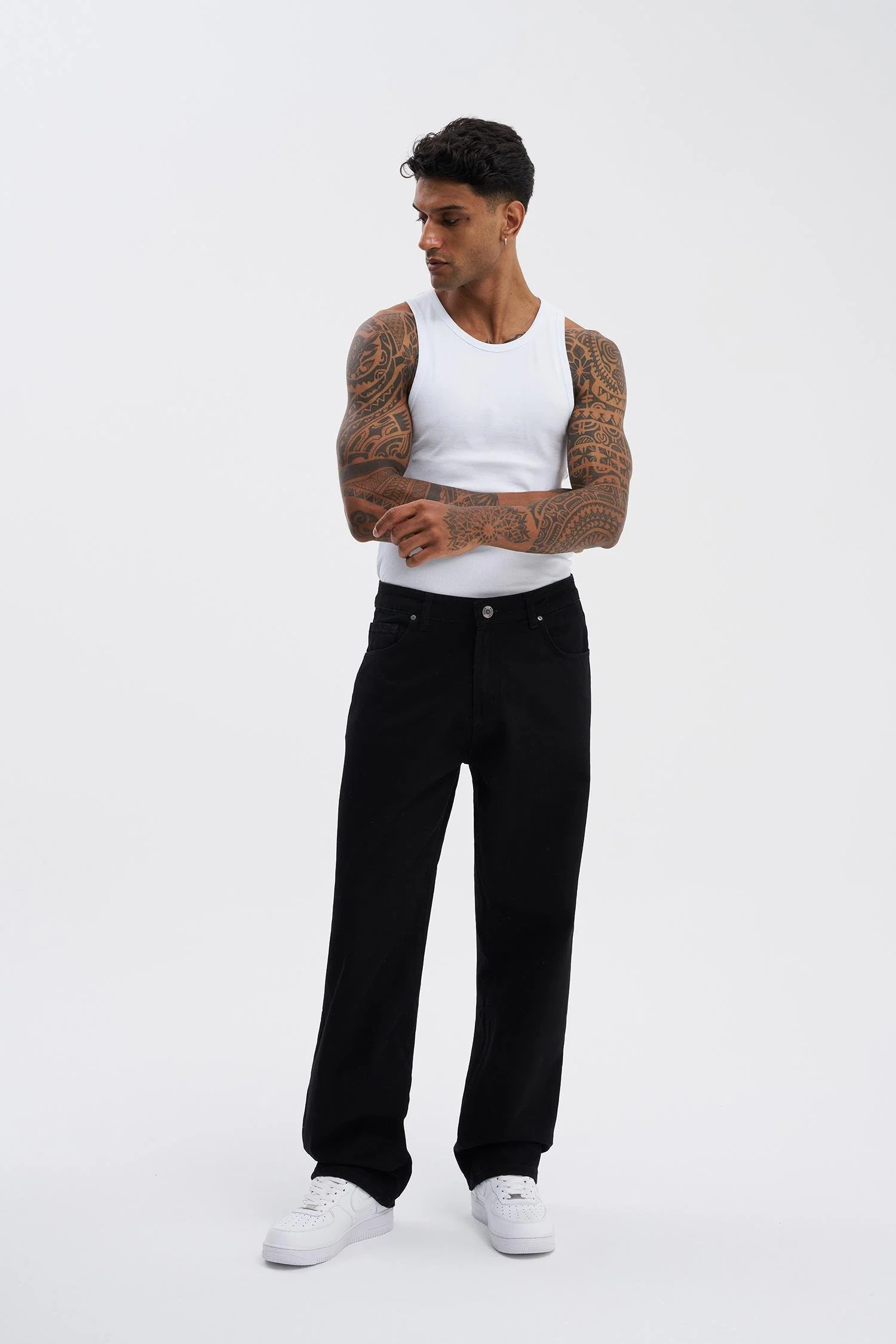 Erkek Relaxed Baggy Jean Pantolon Siyah - Image 3