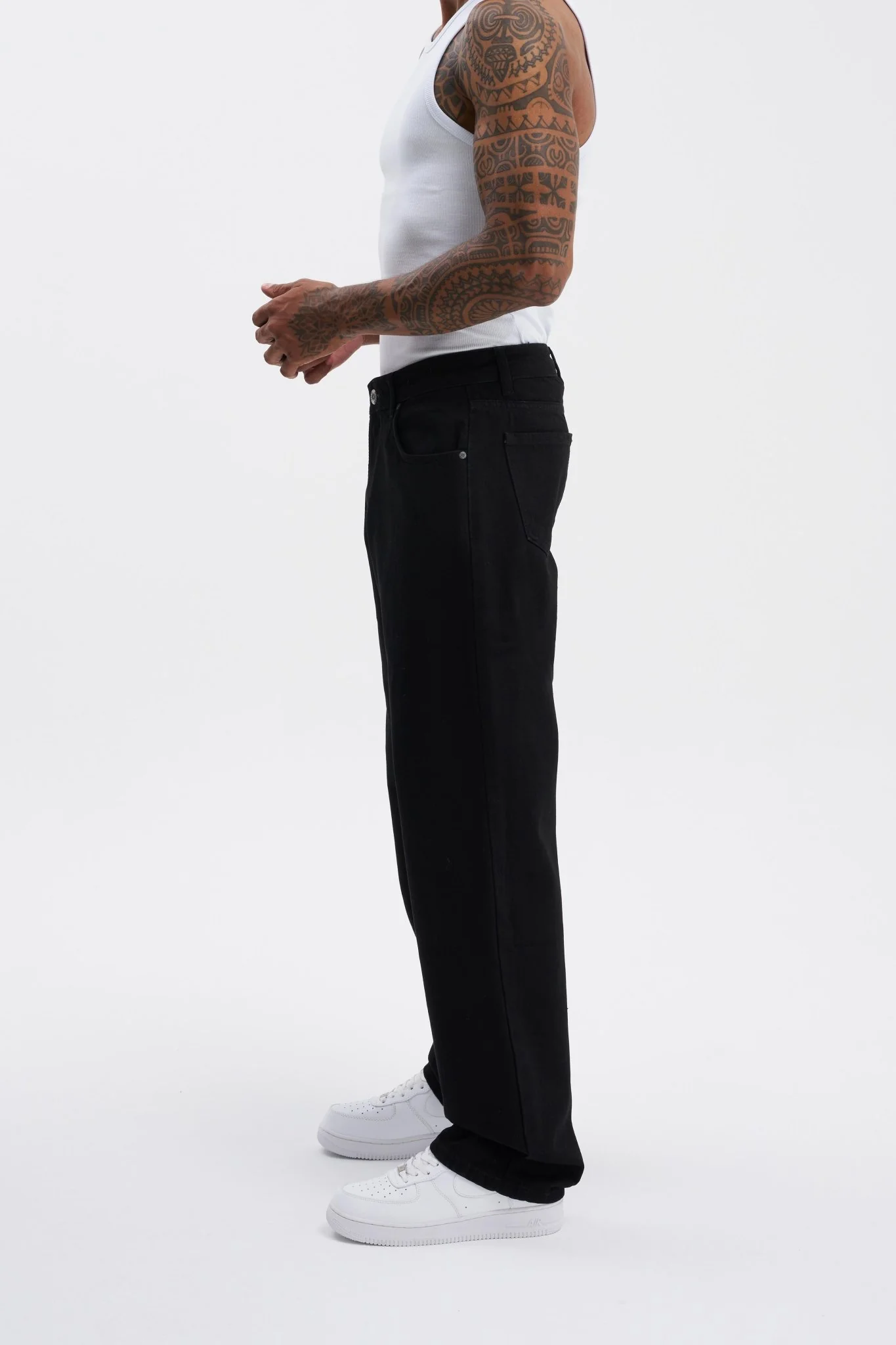 Erkek Relaxed Baggy Jean Pantolon Siyah - Image 4