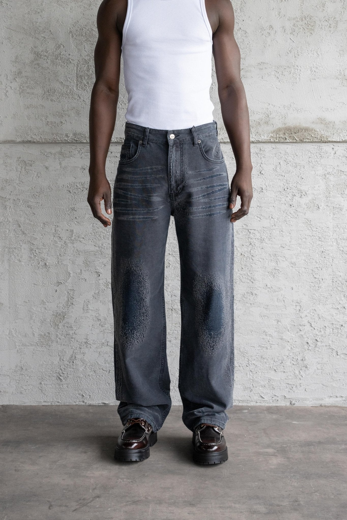 Erkek Yıpratmalı Efektli Baggy Jean Pantolon Siyah - Image 4